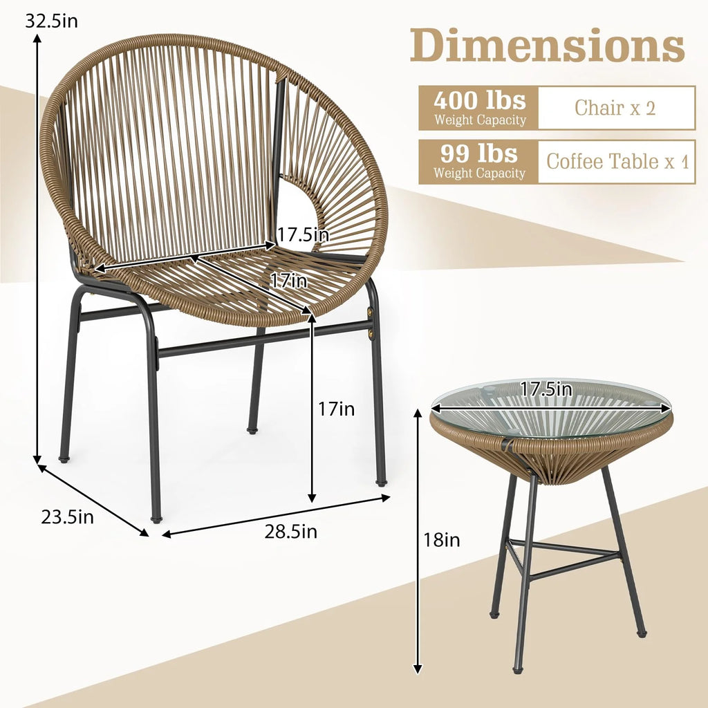 Tangkula 3 Piece Outdoor Patio Furniture Set
