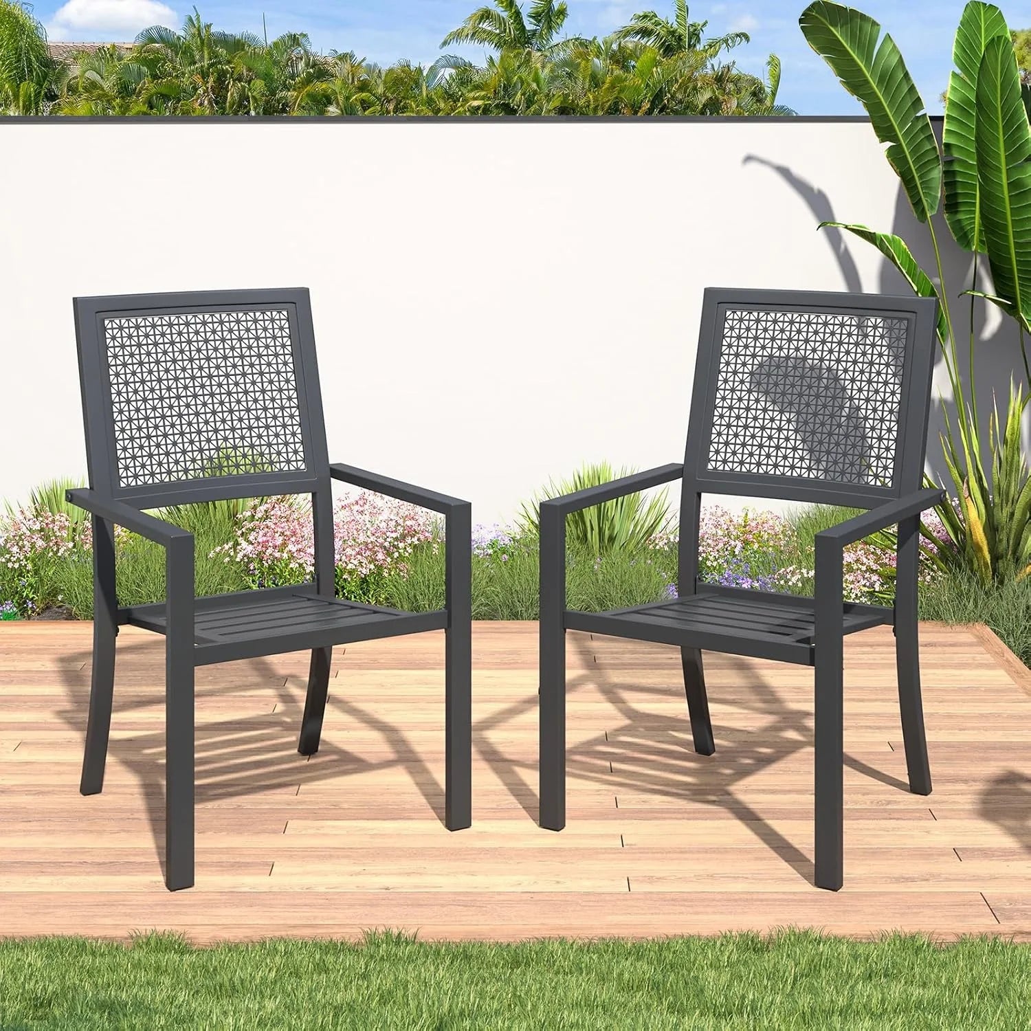 AECOJOY Outdoor Patio Dining Chairs with Armrest, Stackable Arm Chairs